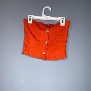 NWT Burnt Orange Ribbed Bandeau Crop Top With Brown Buttons | Women’s Size Large